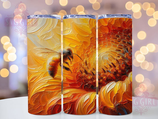 Golden Sunflower Bee Tumbler, Golden Theme, Bee Motif, Nature Style, Vibrant Design, 20Oz Tumbler, Sublimation Wrap Sublimation SvggirlplusArt 