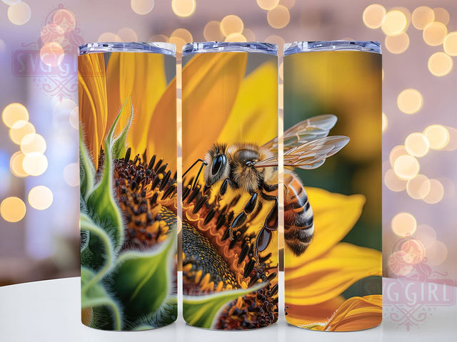 Golden Sunflower Bee Tumbler, Golden Theme, Bee Motif, Nature Style, Vibrant Design, 20Oz Tumbler, Sublimation Wrap Sublimation SvggirlplusArt 