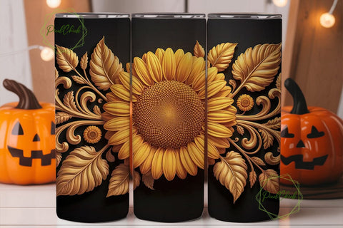 Golden Sunflower Botanical 20oz Tumbler Sublimation PixelChick 