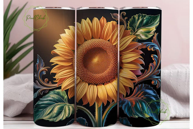 Golden Sunflower Botanical 20oz Tumbler Sublimation PixelChick 