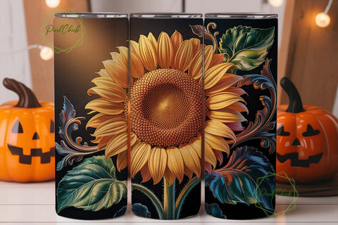 Golden Sunflower Botanical 20oz Tumbler Sublimation PixelChick 