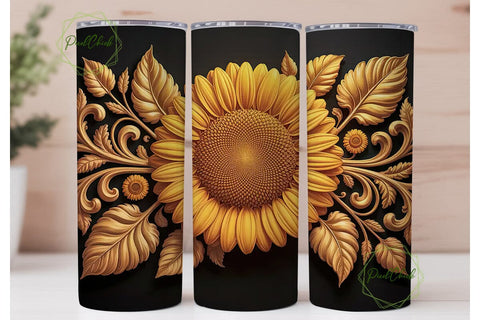 Golden Sunflower Botanical 20oz Tumbler Sublimation PixelChick 