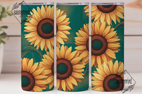 Golden Sunflower Dark Teal 20oz Tumbler Sublimation sassyprint 