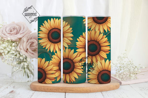 Golden Sunflower Dark Teal 20oz Tumbler Sublimation sassyprint 