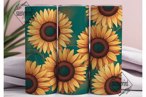 Golden Sunflower Dark Teal 20oz Tumbler Sublimation sassyprint 