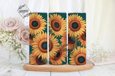Golden Sunflower Dark Teal 20oz Tumbler Sublimation sassyprint 