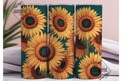 Golden Sunflower Dark Teal 20oz Tumbler Sublimation sassyprint 