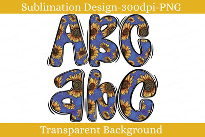 Golden Sunflower Hand Drawn Alphabet PNG, Blue Floral Alpha Set, Sublimation Png Design Sublimation Keepsake Treasures Designs LLC. 