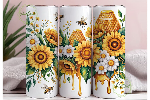 Golden Sunflower Honey 20oz Tumbler Wrap Sublimation PixelChick 