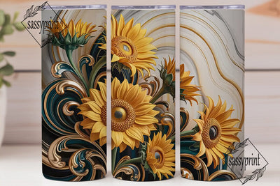 Golden Sunflower Marble 20oz Tumbler Sublimation sassyprint 
