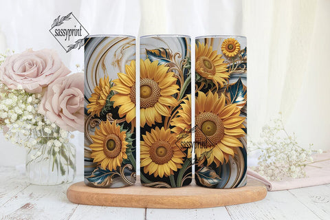 Golden Sunflower Marble 20oz Tumbler Sublimation sassyprint 