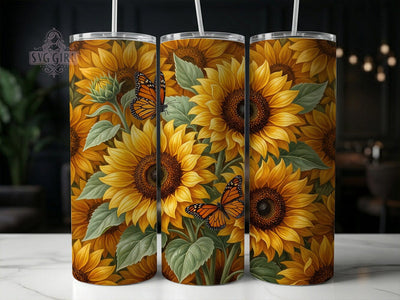 Golden Sunflower Monarch 20oz Tumbler, Golden Sunflower, Sunflower Monarch, Monarch Tumbler, 20oz Tumbler, Golden Monarch, Sunflower Tumbler, Tumbler Wrap Sublimation SvggirlplusArt 