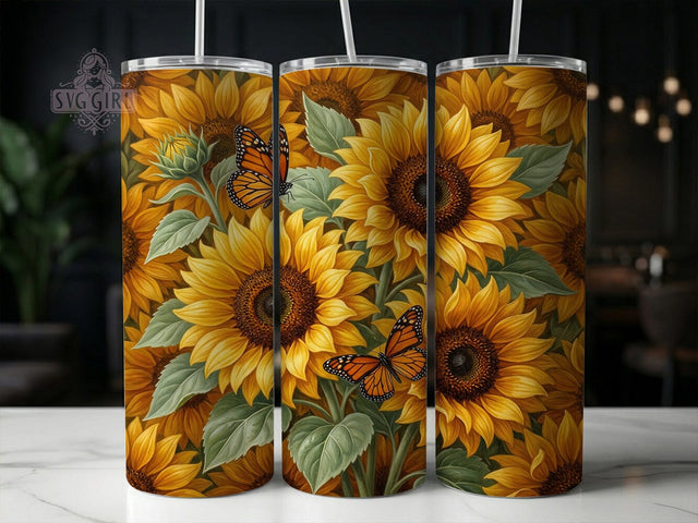 Golden Sunflower Monarch 20oz Tumbler, Golden Sunflower, Sunflower Monarch, Monarch Tumbler, 20oz Tumbler, Golden Monarch, Sunflower Tumbler, Tumbler Wrap Sublimation SvggirlplusArt 