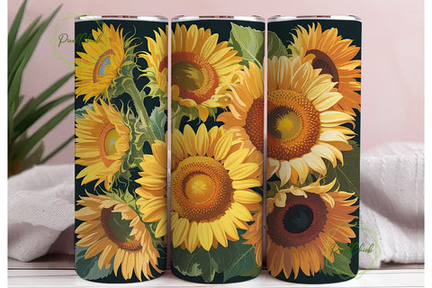 Golden Sunflowers 20oz Tumbler Wrap Sublimation PixelChick 