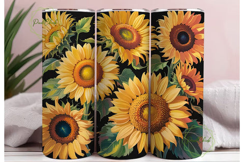 Golden Sunflowers 20oz Tumbler Wrap Sublimation PixelChick 