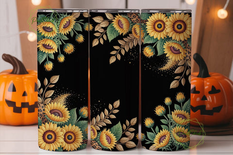 Golden Sunflowers Leopard 20oz Tumbler Sublimation PixelChick 