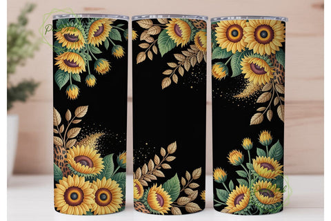 Golden Sunflowers Leopard 20oz Tumbler Sublimation PixelChick 
