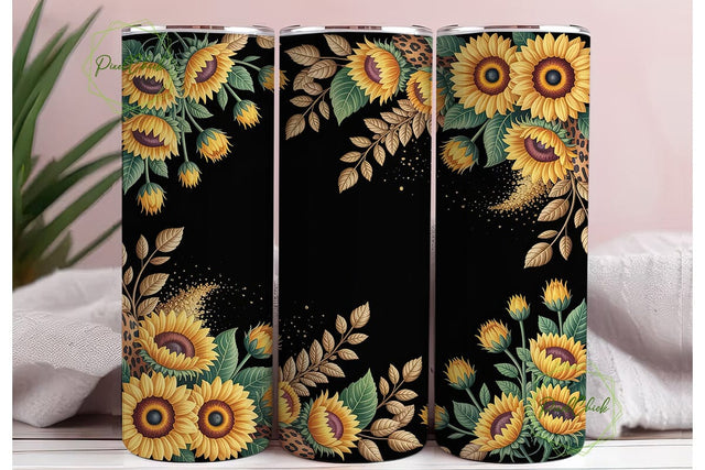 Golden Sunflowers Leopard 20oz Tumbler Sublimation PixelChick 