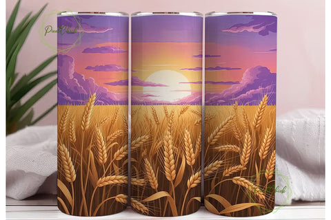 Golden Sunset Wheat Field 20oz Tumbler Sublimation PixelChick 