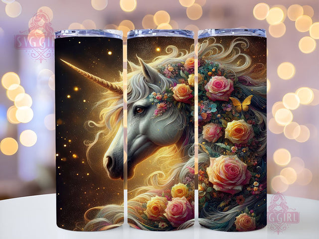 Golden Unicorn 20oz Tumbler Wrap Sublimation Design, Straight Tapered Tumbler Wrap, Unicorn Tumbler Png, Instant Digital Download Sublimation SvggirlplusArt 