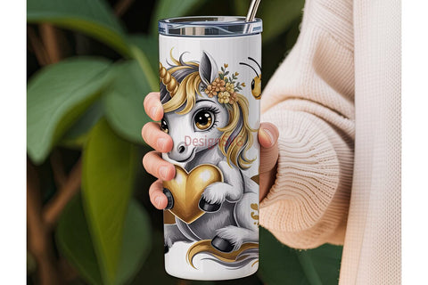 Golden Unicorn & Bee 20oz Tumbler Design Sublimation DesignSVG 