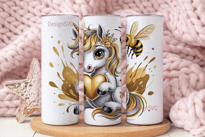 Golden Unicorn & Bee 20oz Tumbler Design Sublimation DesignSVG 