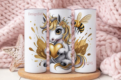 Golden Unicorn & Bee 20oz Tumbler Design Sublimation DesignSVG 