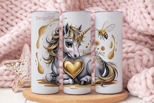 Golden Unicorn & Bee 20oz Tumbler Design Sublimation DesignSVG 