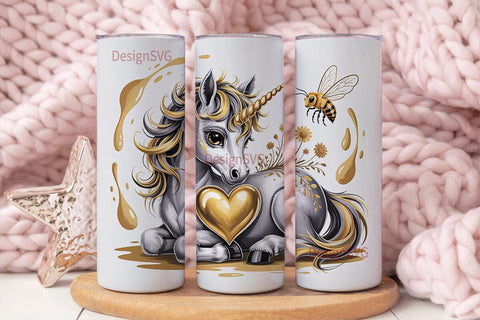 Golden Unicorn & Bee 20oz Tumbler Design Sublimation DesignSVG 