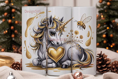 Golden Unicorn & Bee 20oz Tumbler Design Sublimation DesignSVG 