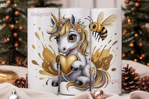 Golden Unicorn & Bee 20oz Tumbler Design Sublimation DesignSVG 