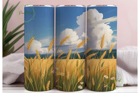 Golden Wheat Field 20oz Tumbler Wrap Sublimation PixelChick 