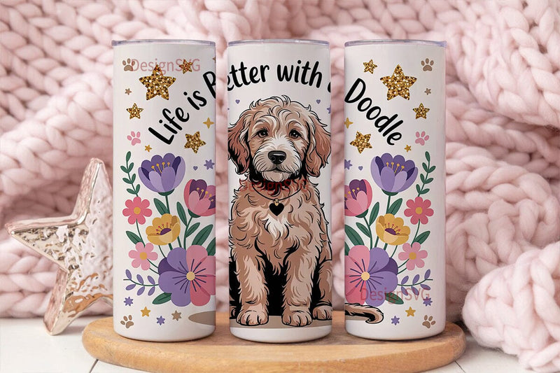 Goldendoodle Floral 20oz Tumbler Wrap Sublimation DesignSVG 