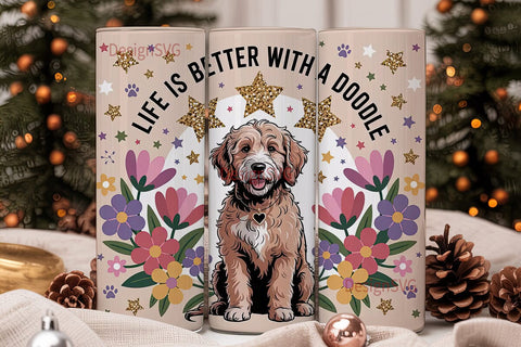 Goldendoodle Floral 20oz Tumbler Wrap Sublimation DesignSVG 