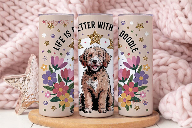 Goldendoodle Floral 20oz Tumbler Wrap Sublimation DesignSVG 