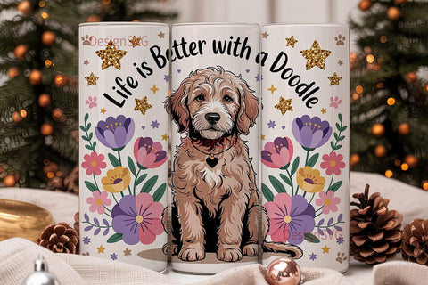 Goldendoodle Floral 20oz Tumbler Wrap Sublimation DesignSVG 