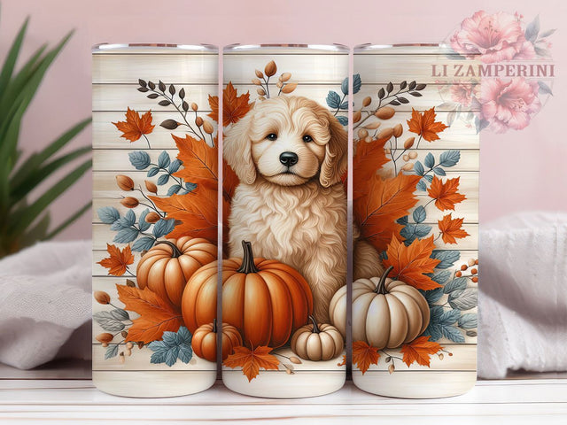 Goldendoodle Pumpkin Puppy Fall Tumbler, Pumpkin Puppy Wrap, 20oz Sublimation PNG, Autumn Dog Mug, Cute Harvest Cup, Cozy Fall Drinkware, Rustic Puppy Tumbler Design Sublimation Li Zamperini 