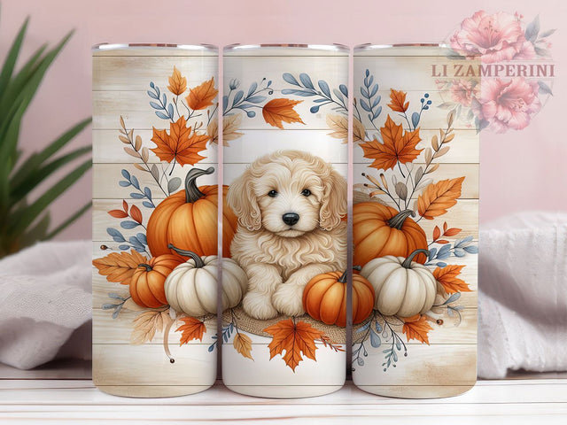 Goldendoodle Pumpkin Puppy Fall Tumbler, Pumpkin Puppy Wrap, 20oz Sublimation PNG, Autumn Dog Mug, Cute Harvest Cup, Cozy Fall Drinkware, Rustic Puppy Tumbler Design Sublimation Li Zamperini 