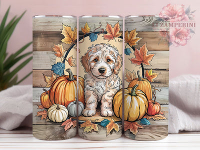 Goldendoodle Pumpkin Puppy Fall Tumbler, Pumpkin Puppy Wrap, 20oz Sublimation PNG, Autumn Dog Mug, Cute Harvest Cup, Cozy Fall Drinkware, Rustic Puppy Tumbler Design Sublimation Li Zamperini 