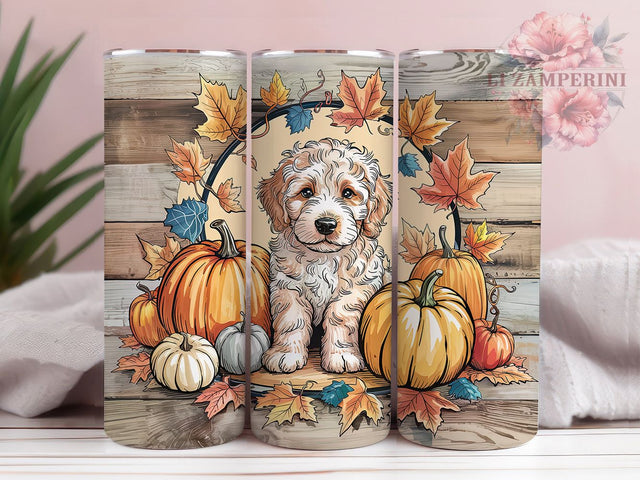 Goldendoodle Pumpkin Puppy Fall Tumbler, Pumpkin Puppy Wrap, 20oz Sublimation PNG, Autumn Dog Mug, Cute Harvest Cup, Cozy Fall Drinkware, Rustic Puppy Tumbler Design Sublimation Li Zamperini 