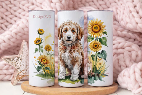Goldendoodle & Sunflowers Tumbler Wrap Sublimation DesignSVG 