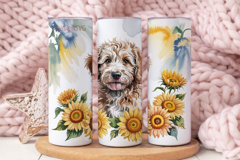 Goldendoodle & Sunflowers Tumbler Wrap Sublimation DesignSVG 