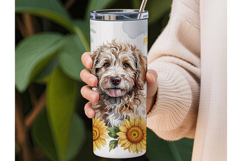 Goldendoodle & Sunflowers Tumbler Wrap Sublimation DesignSVG 