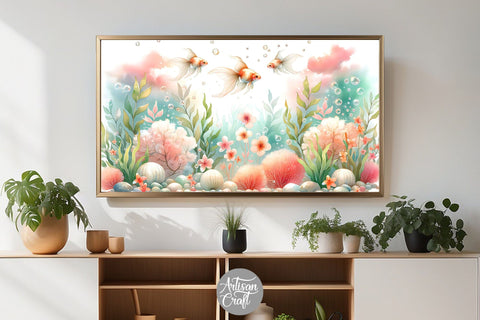 Goldfish Frame TV art, goldfish aquarium, watercolor paintings Digital Pattern Artisan Craft SVG 