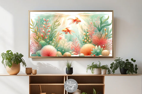 Goldfish Frame TV art, goldfish aquarium, watercolor paintings Digital Pattern Artisan Craft SVG 