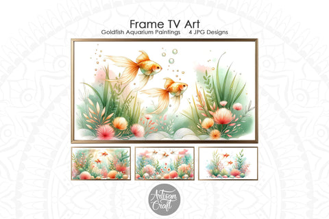 Goldfish Frame TV art, goldfish aquarium, watercolor paintings Digital Pattern Artisan Craft SVG 