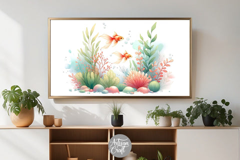 Goldfish Frame TV art, goldfish aquarium, watercolor paintings Digital Pattern Artisan Craft SVG 
