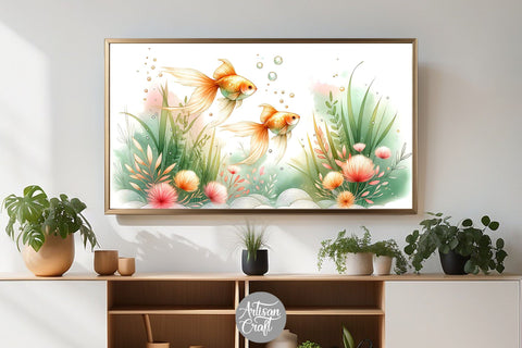 Goldfish Frame TV art, goldfish aquarium, watercolor paintings Digital Pattern Artisan Craft SVG 