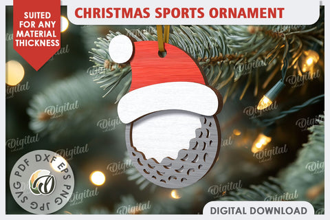 Golf Ball Sports Christmas Ornament Laser Cut. Santa Hat SVG SVG Evgenyia Guschina 