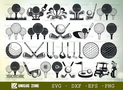 Golf Ball SVG Bundle Golf Club Sports Golf Bag Silhouette Golf Car Cut File Bundle SVG Unique Zone 
